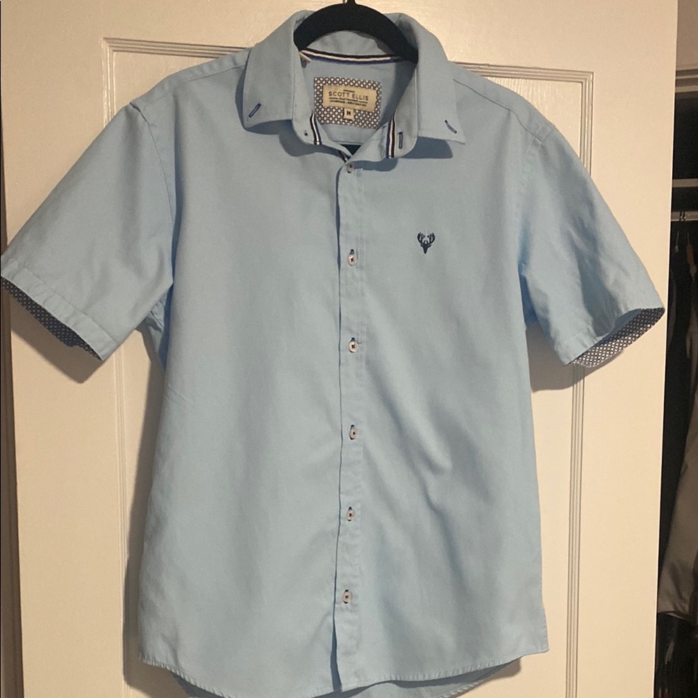 Scott Ellis Light Blue Men's Short sleeve button down shirt size medium EEUC